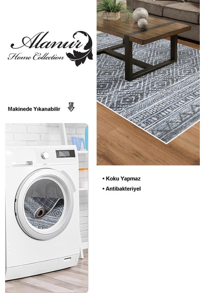 Dekoreko Kaymaz Taban Djt Salon Halısı Star Pamuk Iskandinav F5087 Mavi