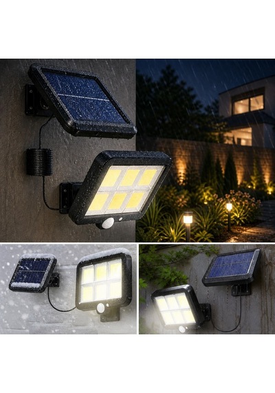 160 Led Solar Bahçe Aydınlatması, 6&apos Lı Güneş Panelli Led Lamba, 5 Metre Kablolu Ve Kumandalı 5570 Sarı