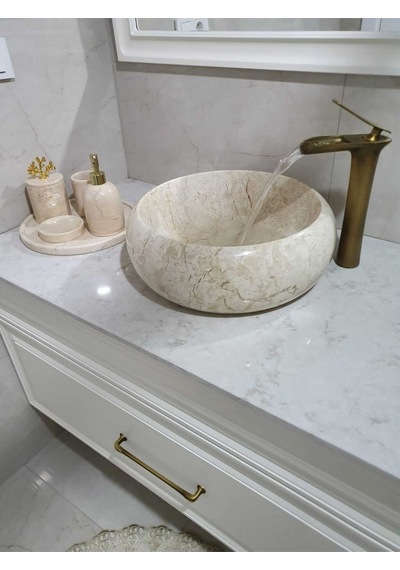 İsaoğlu Yapı Antik Gold Ocean Şelale Çanak Lavabo Bataryası Mat Gold Çanak Lavabo Bataryası Altın Lavabo Musluğu Gold