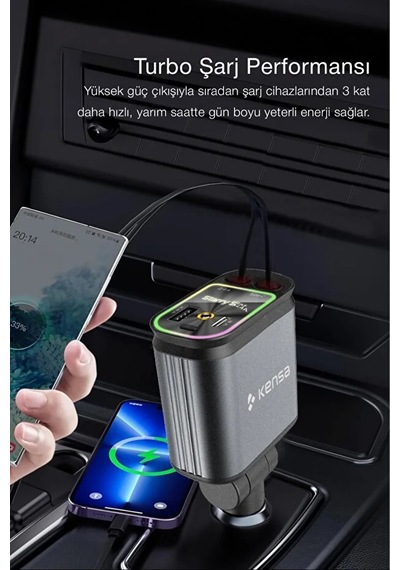 4 Ü 1 Arada 100w Araç Şarj Cihazı Type-c + Lightning Usb-c & Usb-a Led Atmosfer Işığı 180