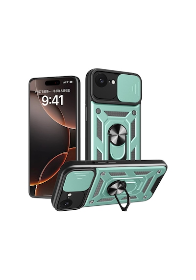 Newface - 550 - iPhone Uyumlu 16e Kılıf Pars Lens Yüzüklü Silikon - Csmo-tex - - Yeşil
