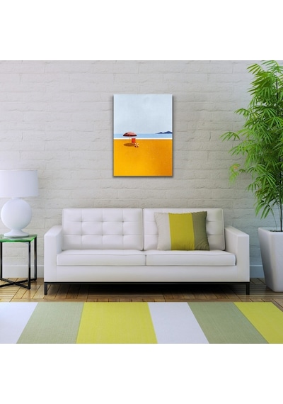 Kumsalda Kırmızı Şemsiye Ve Şezlong Kanvas Tablo 50 X 70