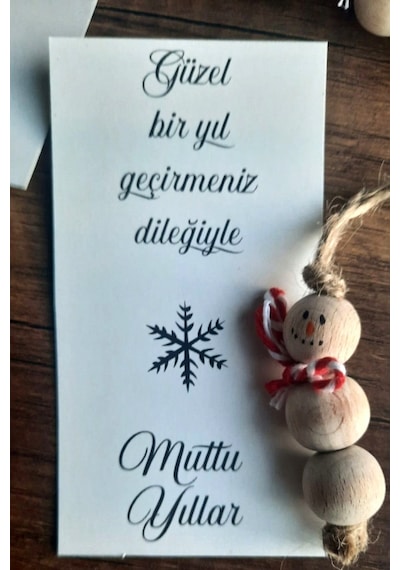 30 Adet Ahşap Kardan Adam Yılbaşı Temalı Kartlı - Yılbaşı Hediye