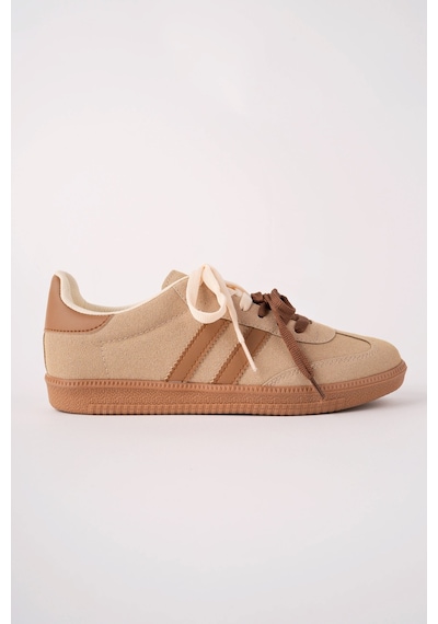 Muggo Taupe Çift Bağcıklı Günlük Kadın Sneaker Spor Ayakkabı Bej