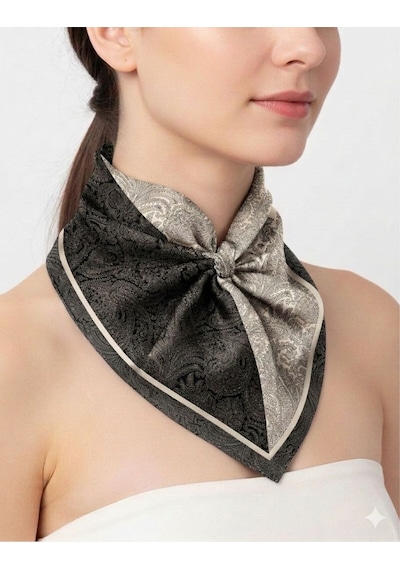Tarzını Seç Siyah Royal Fular / Bandana / Aksesuar 48x48 Cm