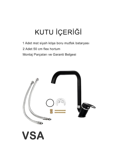 Mat Siyah Köşe Borulu Mix Mutfak Lavabo Bataryası Siyah