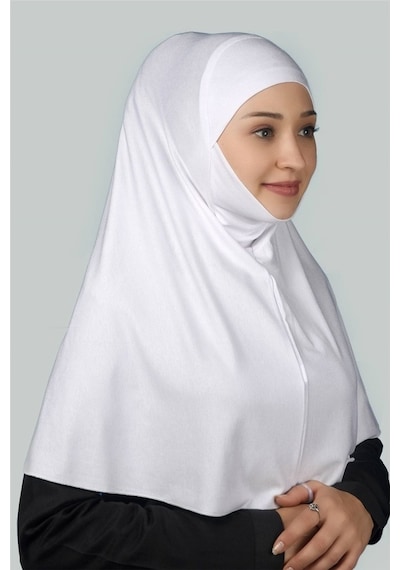 Altobeh Hazır Türban Peçeli Pratik Eşarp Tesettür Nikaplı Hijab - Namaz Örtüsü Sufle (XL) - Beyaz