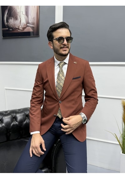 Avni Ceylan Lux İtalyan Stil Erkek Takım Elbise Klasik Ve Modern Stil Kiremit