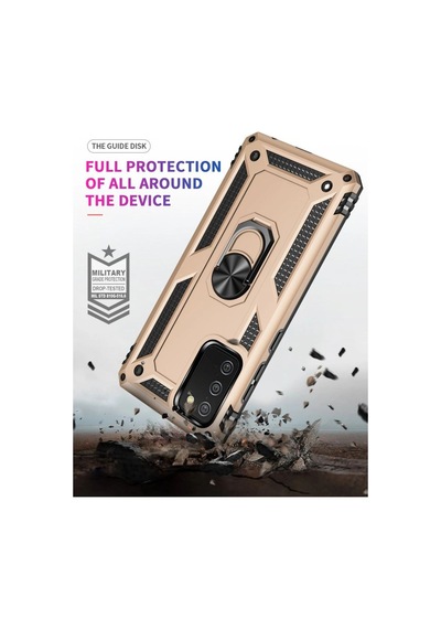 Samsung Samsung Uyumlu Galaxy A03s Kılıf Sofya Yüzüklü Silikon Kapak - Gold