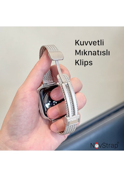 Novstrap Huawei Watch Gt4 41mm Gt5 41mm İle Uyumlu Kordon 18mm Magnet Tokalı Luxury Slim Metal Hasır