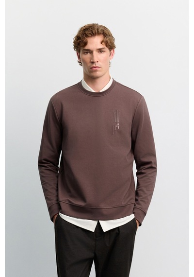 Avva Erkek Kahve Bisiklet Yaka Kolay Ütülenen Baskılı Pamuklu Regular Fit Sweatshirt A62y1297