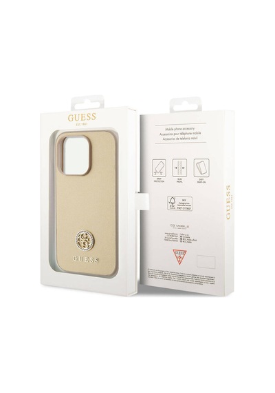 Apple Uyumlu iPhone 15 Pro Max Kılıf Guess Lisanslı Deri 4g Metal Logo Strass Kapak Siyah