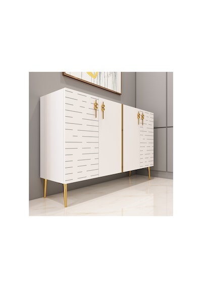 Salkım 120 Cm Konsol, Tv Ünitesi, Çok Amaçlı Dolap Beyaz-altın Beyaz-altın