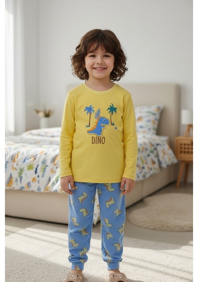 Aden Kids Pamuk Çocuk Uzun Kollu İnce Pijama Takımı - Petrol Mavisi