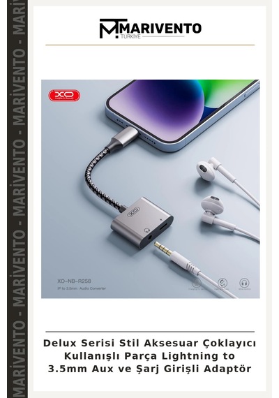 Delux Serisi Stil Aksesuar Çoklayıcı Kullanışlı Parça Lightning To 3.5mm Aux Ve Şarj Girişli Adaptör