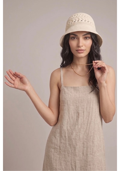 Mollycrush Kadın Yazlık Plaj Şapkası Natural Krem Renk Bucket Güneş Koruyucu Şık Model Krem