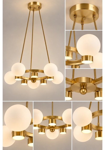 Modern Premium Gold Detaylı 5+5 Led Opak Küreli Avize Salon Mutfak Sarkıt Avize 5xg9 13w