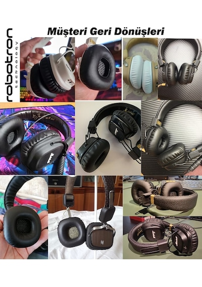 Marshall Major 1 2 Uyumlu Kulaklık Pedi Marshall Kulaklık Sünger Beyaz Deri + Yeşil Hasır Ped