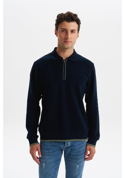 AR-MA Arma Erkek Selanik Kumaş Polo Yaka Yarım Fermuarlı Regular Fit Sweatshirt Kazak K30554697902 Lacivert