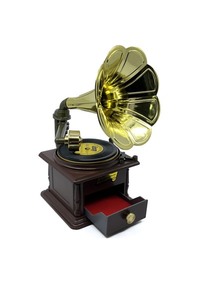 Nostaljik Gramofon Müzik Kutusu Ve Takı Kutusu - Retro Tasarım Dekoratif Obje - Rhythm Phone