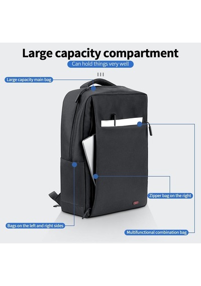Premium Kampüs Tarzı Casual Stil Sokak Stili Cb02 17 İnç Su Geçirmez Fonksiyonel Laptop Sırt Çantası Siyah