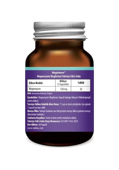 Magnezyum Bisglisinat 60 Bitkisel Kapsül 120 Mg