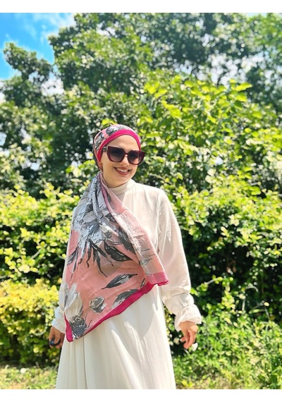 Moda Kaşmir Açelya Desen Çizgili Bambu Şal Fuşya