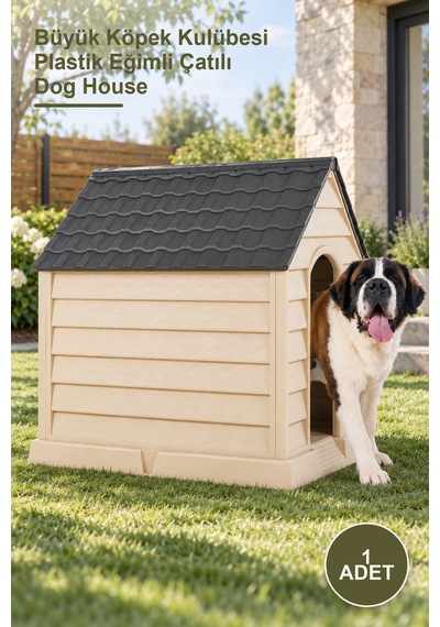 1 Adet Büyük Köpek Kulübesi Plastik Eğimli Çatılı Dog House