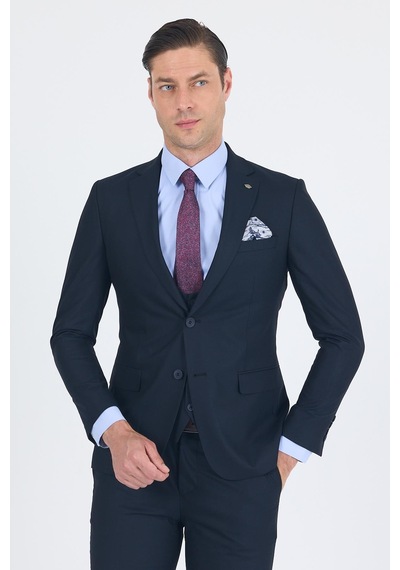 İmza Lacivert Düz Bez Ayağı Mono Yaka 2 Düğme 6 Drop Slim Fit Basic Takım Elbise 1001250186 206 Lacivert