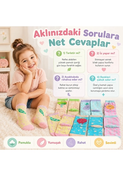 5 Li Sebze Desenli Çocuk Çorap Seti Yüksek Pamuklu Rahat Burunlu Sıkmayan Lastikli Çok Renkli 5 Li Sebze Desenli Çocuk Çorap Seti Yüksek Pamuklu Rahat Burunlu Sıkmayan Lastikli Çok Renkli