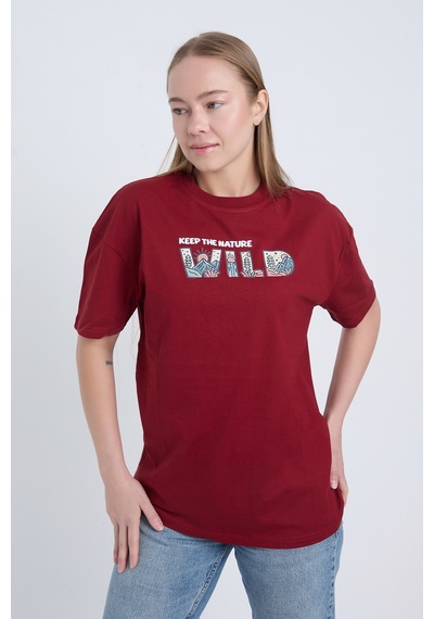 Velvoria Unisex Oversize Bordo Wild T-shirt