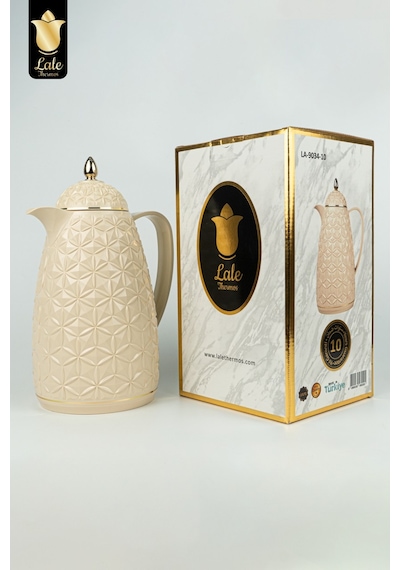 Lale Thermos Cam Hazneli Termos 9034 1.0 Lt Kahve & Çay 12 Saat Sıcak / 24 Saat Soğuk Yerli Üretim Tıramısu Bej
