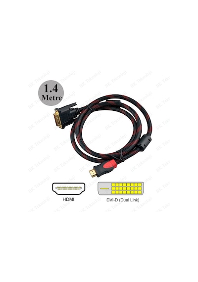 Hdmi To Dvi Çift Filtreli Örgülü 1.4 Metre Görüntü Kablosu
