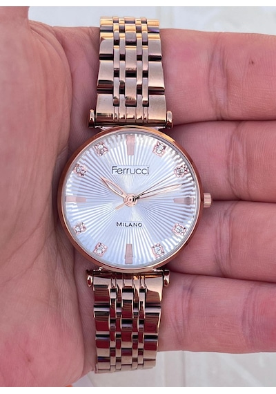 Ferrucci Fc78780 Zirkon Taşlı Kristal Efektli Kadran Çelik Kordon Ve Kasa Kadın Kol Saati Rose Gold