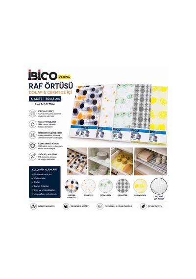 İbico İ21-012 30x45cm Eva & Kaymaz Dolap Ve Çekmece İçi Raf Örtüsü 6 Adet Diğer