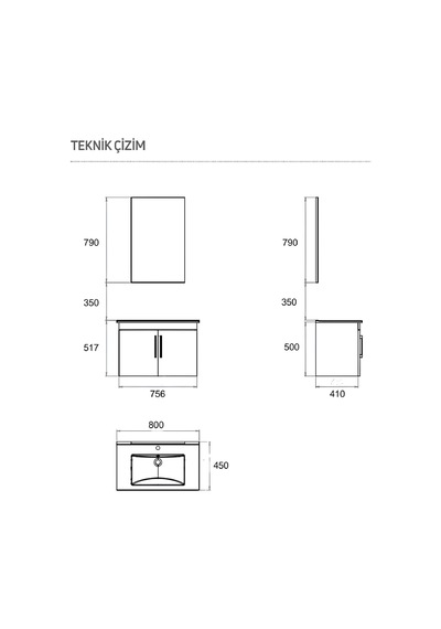 Creavit D20 Banyo Dolabı Seti Çekmeceli 80 Cm Antrasit Gri
