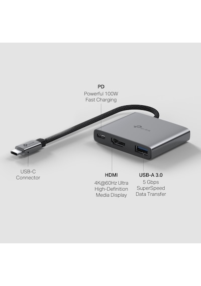 Tp-lınk Uh3020c Usb Type C 3-port Hub Hdmı+usb3.0+pd100w -217000