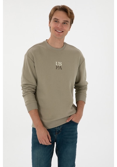 U.S. Polo Assn. Erkek Bisiklet Yaka Comfort Fit Açık Haki Basic Sweatshirt 50313760-VR183