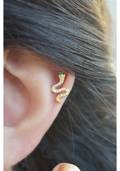 Yılan Model Piercing Helix Kıkırdak Küpesi Gold - 647581349 Gold