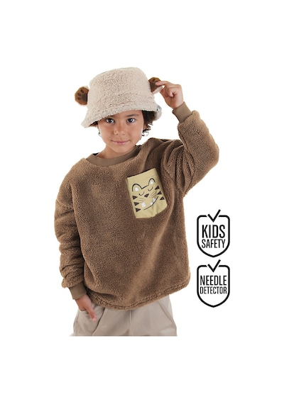 Kaplan Oversize Erkek Çocuk Kahverengi Peluş Sweatshirt