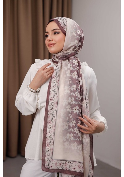 Mimiyum Flora Desen Soft Şal Kahve Mürdüm