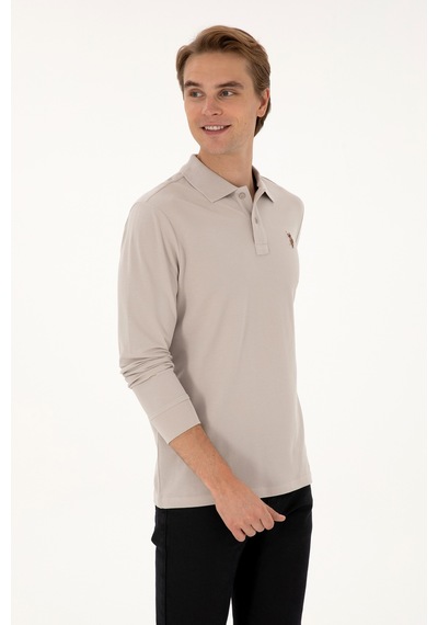 U.S. Polo Assn. Erkek Regular Fit Polo Yaka Taş Basic Sweatshirt 50313772-VR049