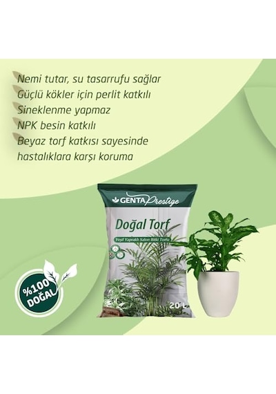 Ayrex Genta Prestige Yeşil Yapraklı Bitkiler İçin Gübre N-p-k Katkılı Doğal Toprak Torf 20 Lt 0