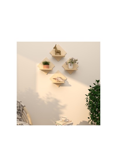 4'lü Raf Çiçeklik Seti 34x34 Cm Duvar Rafı Beyaz Ceviz Doğal Ahşap Siyah Doğal Ahşap