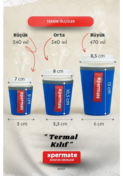 Xpermate Termal İçecek Kılıfı Sıcak & Soğuk Tutan Kahve Termal Kılıf 0,34l Mavi