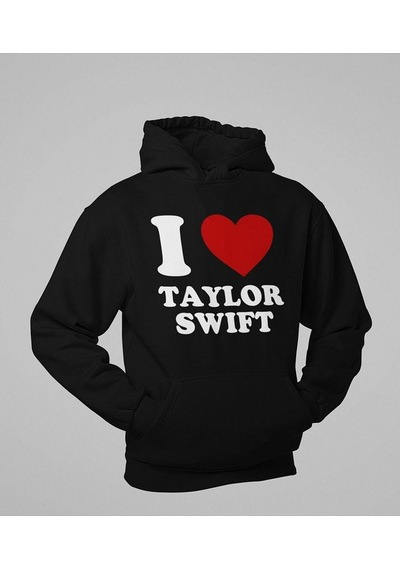 I Love Taylor Swift Baskılı Unisex Oversize Şarkıcı Hoodie Siyah