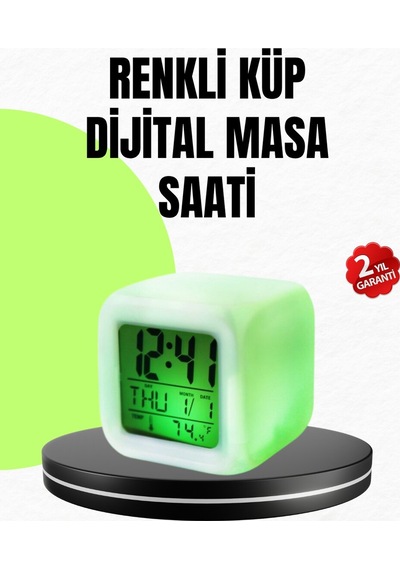 Gece Lambası Fonksiyonlu Renk Değiştiren Led Küp Dijital Saat Beyaz
