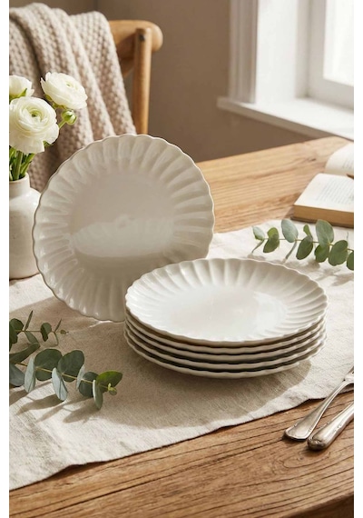 Kütahya Porselen Luz 6 Parça 21 Cm Pasta Tabağı Ekru
