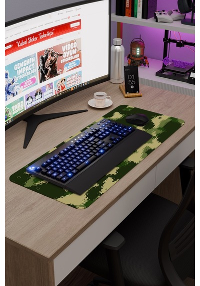 Kamuflaj Kaymaz Dikişli Kauçuk Oyuncu Mousepad V1 - 70x30 Xl Gaming Mouse Pad Fare Altlığı
