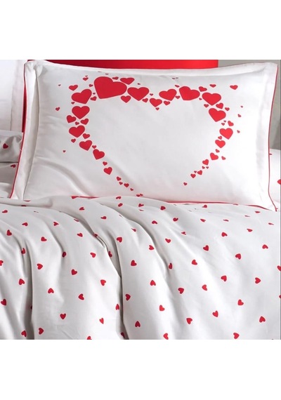 Çift Kişilik Saten Nev Amore Beyaz Çok Renkli
